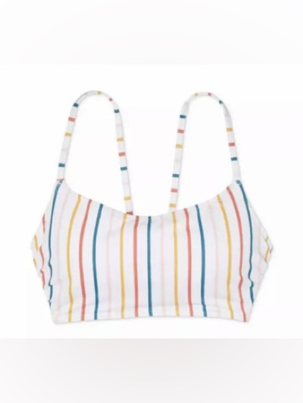 Shade & Shore White Striped Bikini Top with Yellow, Teal & Coral Stripes